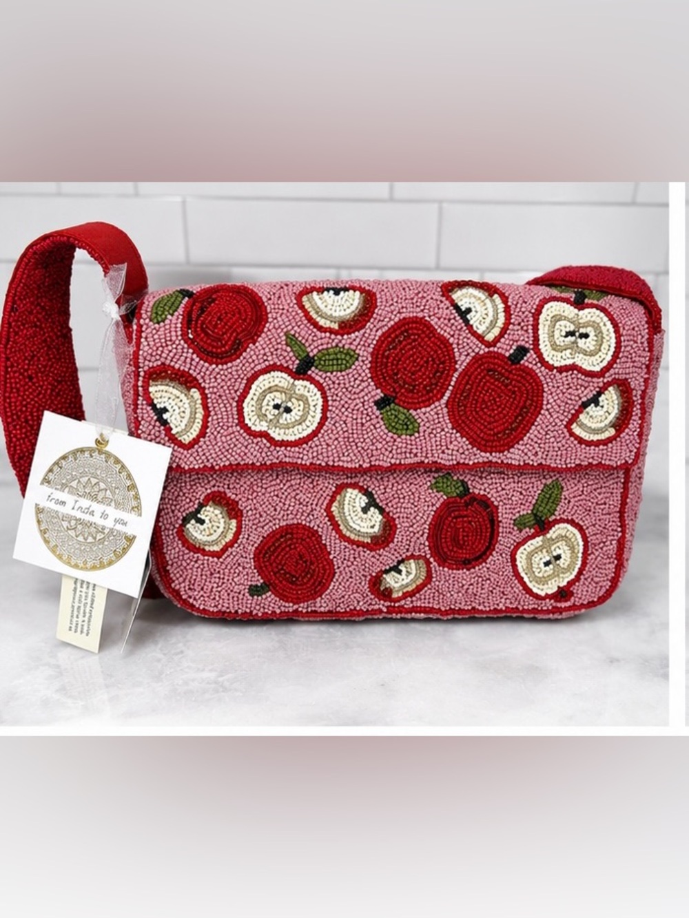 NEW RELEASE Made In India Beaded Red Apple Bag NWT